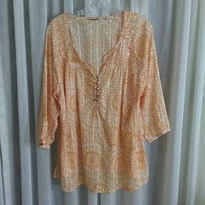 No name size L semi sheer orange & white blouse